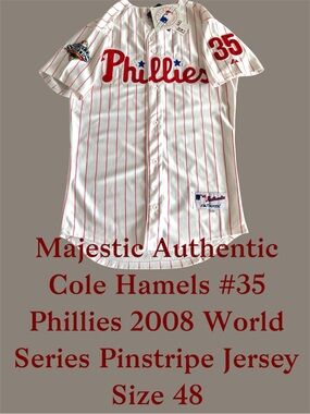 Cole Hamels #35 Phillies Majestic Authentic 2008 World Series Jersey Size 48